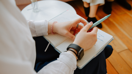 a person writing on a diary